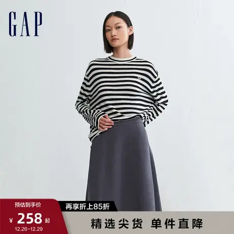Gap女装早春季LOGO洋气时尚条纹圆领毛衣高级休闲针织衫889615图片