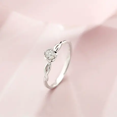 珂兰旗舰店18K金白钻石戒指Au750黄金戒四爪结婚求婚订婚钻戒定制图片