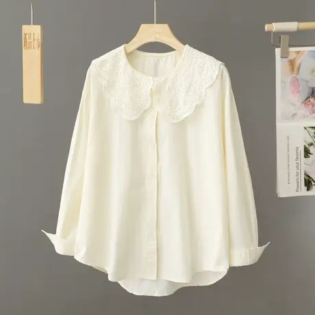法式洋气娃娃领衬衫女2024年新款春秋衬衣小个子别致漂亮小衫上衣图片