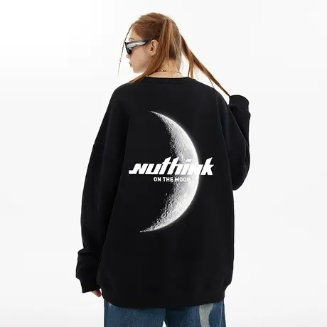 Nuthink国潮潮流vibe风月亮圆领卫衣男ins潮牌大码加肥加大冬季潮商品大图