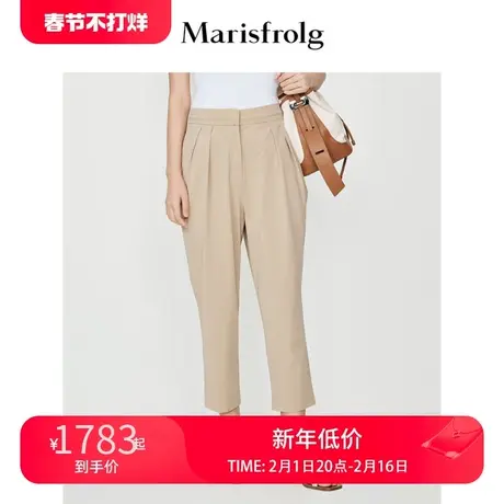 【弹力不变形】玛丝菲尔夏季新款时尚醋酸百搭卡其色休闲裤女商品大图