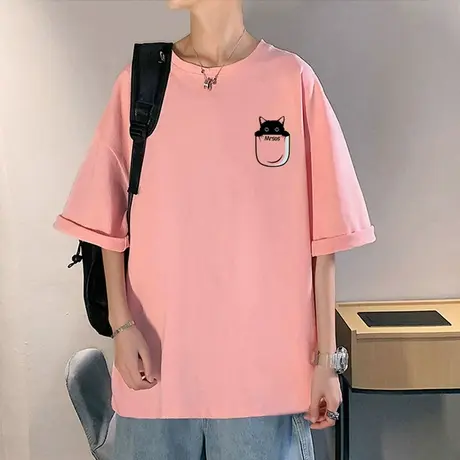 美式潮牌猫咪短袖t恤男女ins上衣服港风夏季纯棉体恤宽松百搭半袖商品大图