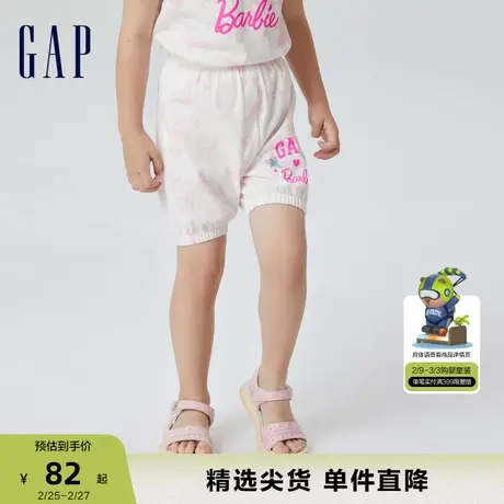 【芭比联名】Gap女幼童夏季新款纯棉短裤卫裤儿童装爬爬裤810364商品大图
