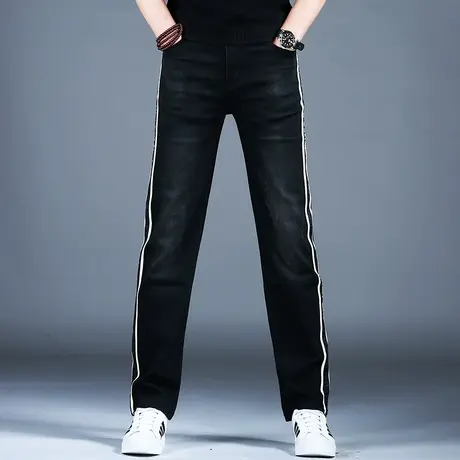 欧洲站男士春季牛仔裤子简约黑色百搭休闲宽松直筒裤2024潮牌男裤图片