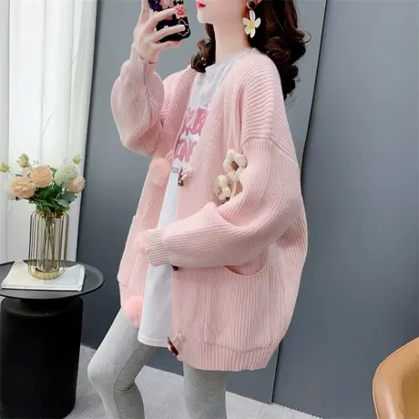 温柔风甜美奶fufu毛衣开衫女春季2024新款宽松慵懒风减龄针织外套商品大图