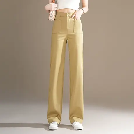 卡其显瘦直筒裤子女春季2024新款高腰窄版阔腿裤时尚百搭休闲长裤商品大图