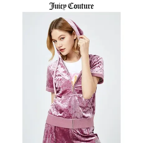 Juicy Couture橘滋美式春季新款时尚运动休闲天鹅绒连帽短袖外套商品大图