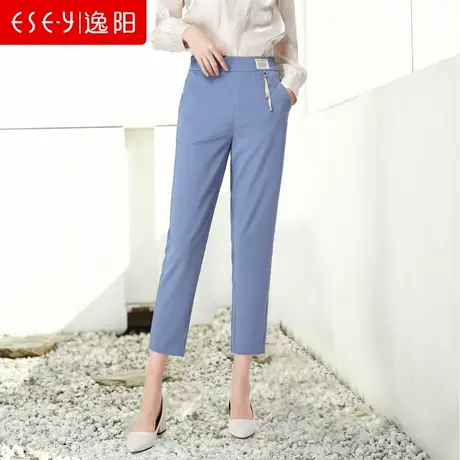 逸阳微锥烟管裤女2023年夏秋季新款时尚松紧腰版西裤宽松显瘦潮流商品大图