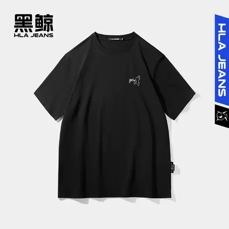 黑鲸HLAJEANS海澜之家旗下潮牌黑小鲸印花短袖T恤男微阔圆领短t图片