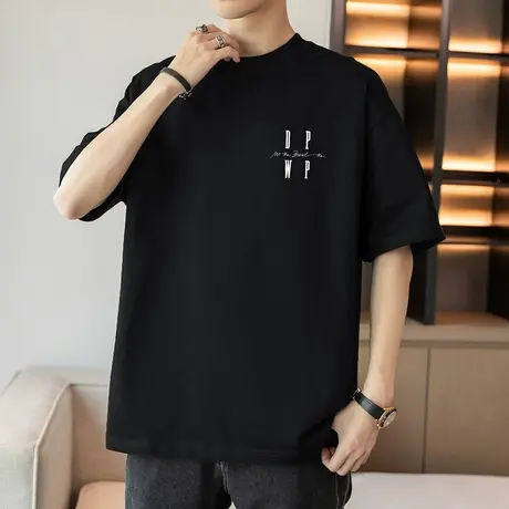 250g重磅美式纯棉t恤男士短袖夏季半袖宽松潮流字母印花全棉体恤商品大图