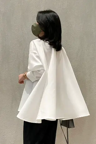 上衣女春秋休闲宽松大码韩版时尚长袖黑白简约衬衣百搭斗篷衬衫潮商品大图