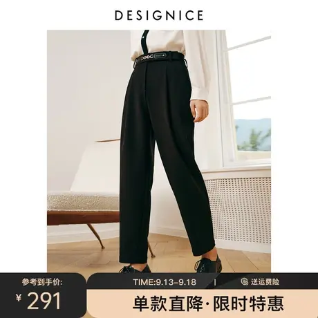 迪赛尼斯冬季新款长裤高腰黑色时尚设计感西装休闲裤女士商品大图