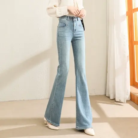 时尚气质微喇牛仔长裤2023年春季新款女士百搭高腰显瘦拖地裤子商品大图