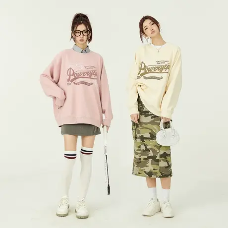 YEP设计感发泡字母印花连帽卫衣女2023春秋新款宽松套头圆领上衣商品大图