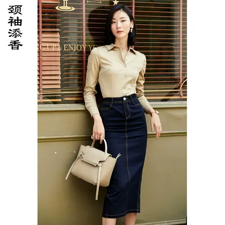 颈袖添香2023秋季修身气质职业装ol衬衣复古港味连体衬衫女商品大图