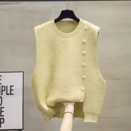 圆领开叉针织马甲背心女2023秋装新款宽松马夹外穿上衣毛衣坎肩潮商品大图