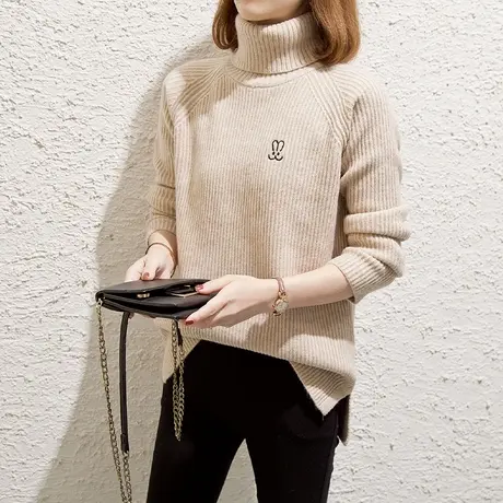 高领毛衣女加厚打底衫2023秋冬新款套头宽松慵懒风针织衫内搭上衣商品大图