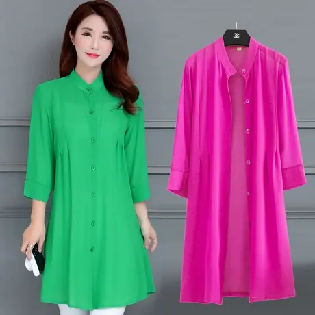 夏季雪纺防晒衣女中长款韩版大码沙滩开衫春秋薄款外套宽松披肩女图片