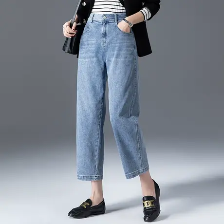 高腰直筒牛仔裤女2023年新款春季女裤宽松老爹裤阔腿九分裤哈伦裤商品大图