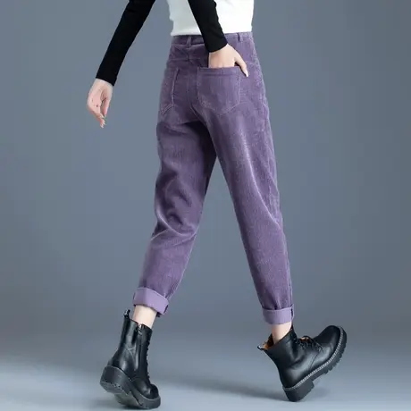 紫色条绒裤子女秋冬2023新款老爹哈伦裤灯芯绒女裤加绒休闲萝卜裤商品大图