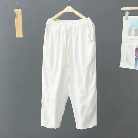 夏装新款文艺范棉麻休闲裤女宽松显瘦九分裤亚麻哈伦裤萝卜裤女裤图片