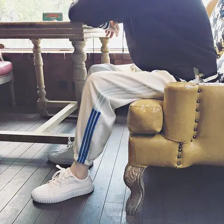 运动裤女加绒秋冬宽松韩版学生百搭hiphop束脚直筒工装裤bf哈伦裤商品大图