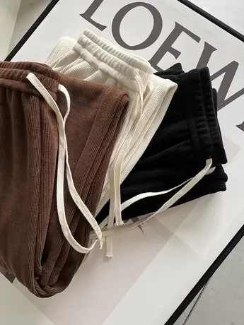 雪尼尔灯芯绒阔腿裤女垂感春秋冬2023年新款小个子拖地休闲直筒裤图片