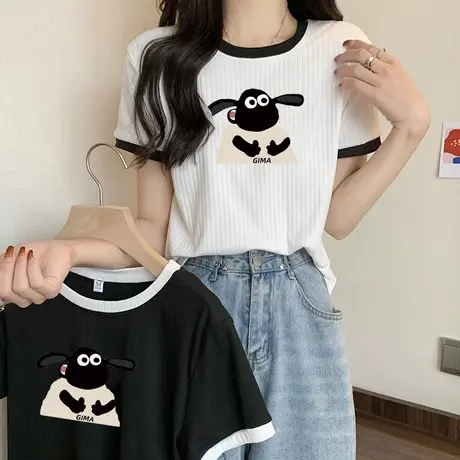 童趣风短袖T恤女夏装2023新款小个子别致短款半袖上衣打底衫潮ins商品大图