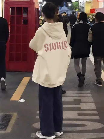 连帽套头卫衣女春秋季薄款小个子宽松潮牌美式复古设计感小众外套商品大图