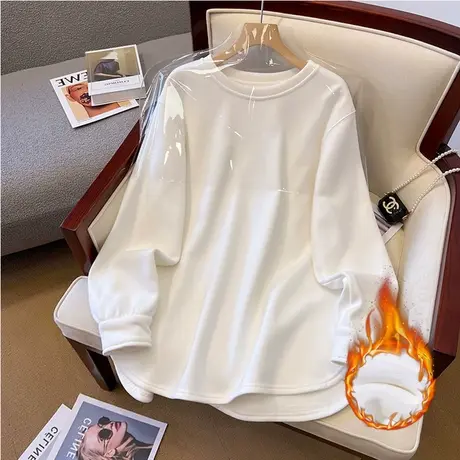 打底衫秋冬高级感大码加绒chic韩系简约上衣ins潮加厚不规则内搭商品大图