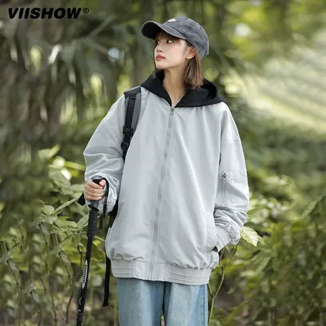 VIISHOW连帽外套男潮牌宽松假两件夹克春秋防水防风小众冲锋夹克商品大图