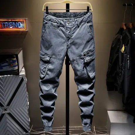 夏季潮牌工装裤男束脚大码休闲长裤胖子直筒宽松男裤韩版潮流裤子商品大图