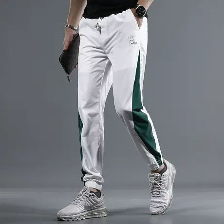 冰丝休闲裤男夏季薄款修身束脚裤2023新款白色时尚潮流裤子男松紧商品大图