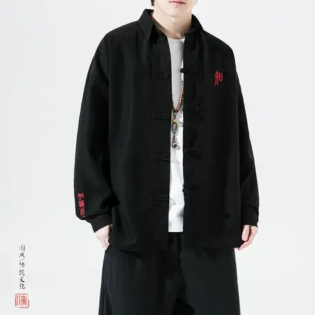 新中式男装中国风立领磨毛衬衫长袖外套改良中山汉服民国唐装男款商品大图