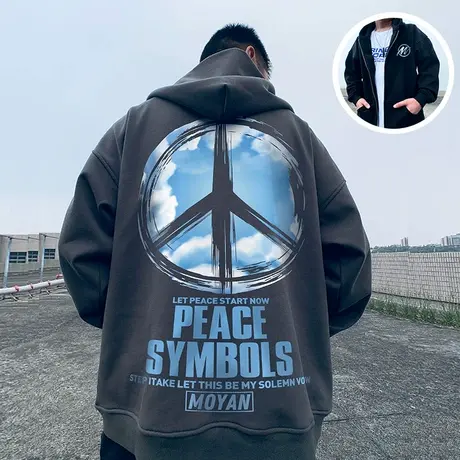 oversize春秋款宽松反战大码连帽加绒加厚拉链开衫胖子卫衣男潮胖图片