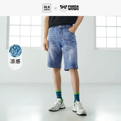 HLA/海澜之家凉感panda wowo熊猫轻薄牛仔中裤夏宽松直筒短裤子男图片