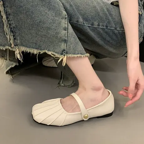 凉鞋银色平底单鞋日系方头玛丽珍鞋2023春夏新款配裙子女鞋小皮鞋图片