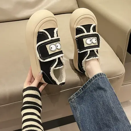 魔术贴小白鞋女2023夏爆款厚底松糕高街vibe美式鞋子休闲帆布板鞋商品大图