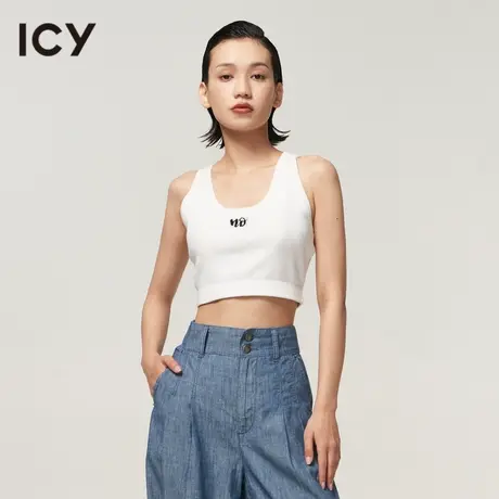 icy女装春夏时尚运动感休闲百搭工字显瘦无袖修身短款针织背心女图片
