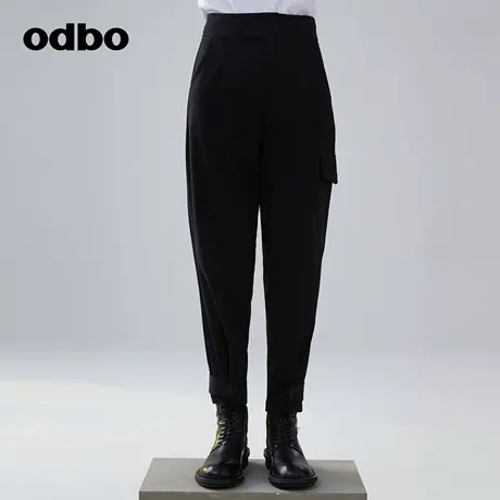 odbo/欧迪比欧时尚气质工装风黑色休闲裤女春季新款垂感哈伦裤子商品大图