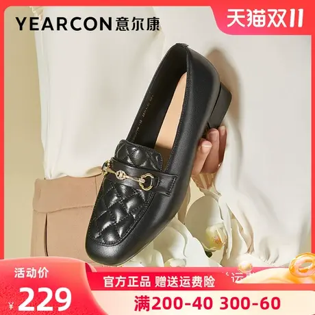 意尔康女鞋2023春季新款真皮乐福鞋女粗跟中跟通勤小皮鞋英伦单鞋商品大图