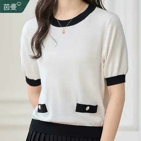 茵曼旗舰店冰爽丝凉感短袖针织T恤女2023年夏季新款圆领宽松上衣t图片