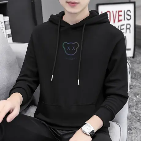 男生卫衣连帽外套春秋款小熊印花潮流百搭秋冬季加绒长袖带帽衫男商品大图