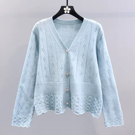 早秋外搭薄款毛衣外套女2023新款宽松慵懒风时尚长袖防晒针织开衫商品大图