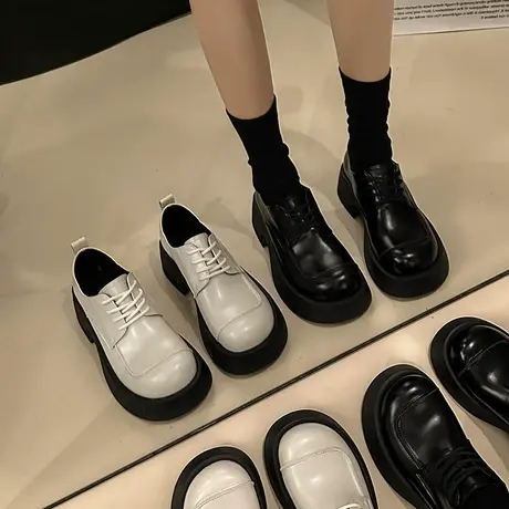 网红粗跟乐福鞋女2024年春季新款配裙子百搭英伦风ins通勤小皮鞋商品大图