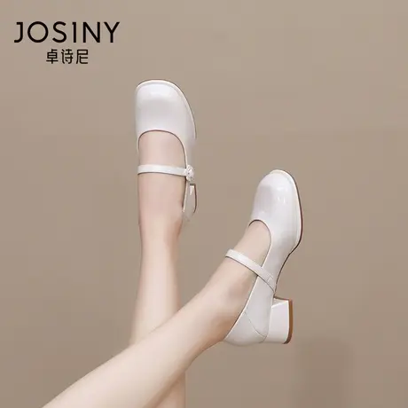 卓诗尼2023秋季新款气质小皮鞋女时尚舒适玛丽珍鞋女百搭粗跟单鞋商品大图