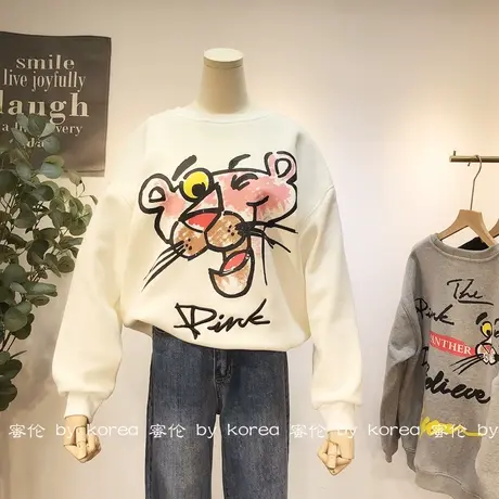 加绒加厚卫衣女2020秋冬新版韩国东大门卡通休闲宽松保暖外套大码商品大图