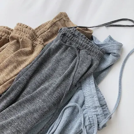 柔软入骨针织阔腿裤女高腰宽松垂感直筒运动休闲裤薄款拖地长裤夏商品大图