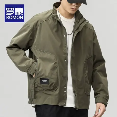 罗蒙2023新款夹克外套男春秋季休闲工装衣服男士时尚宽松翻领上衣商品大图