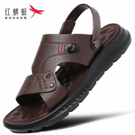 红蜻蜓头层牛皮软底2025新款沙滩凉鞋男夏季防滑耐磨真皮爸爸拖鞋商品大图